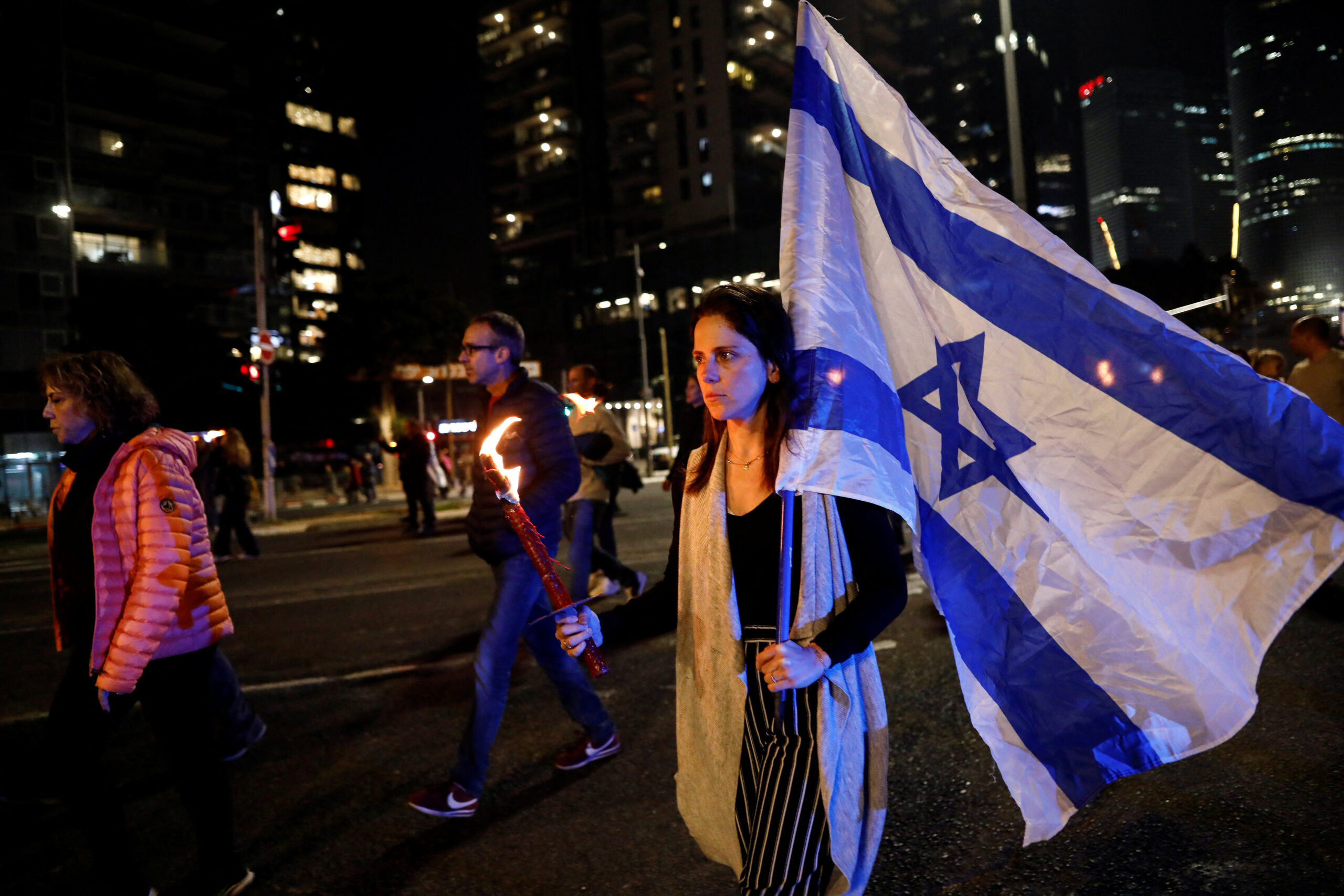 Акция протеста в Тель-Авиве 28 января. Фото REUTERS/Corinna Kern/Scanpix/LETA.