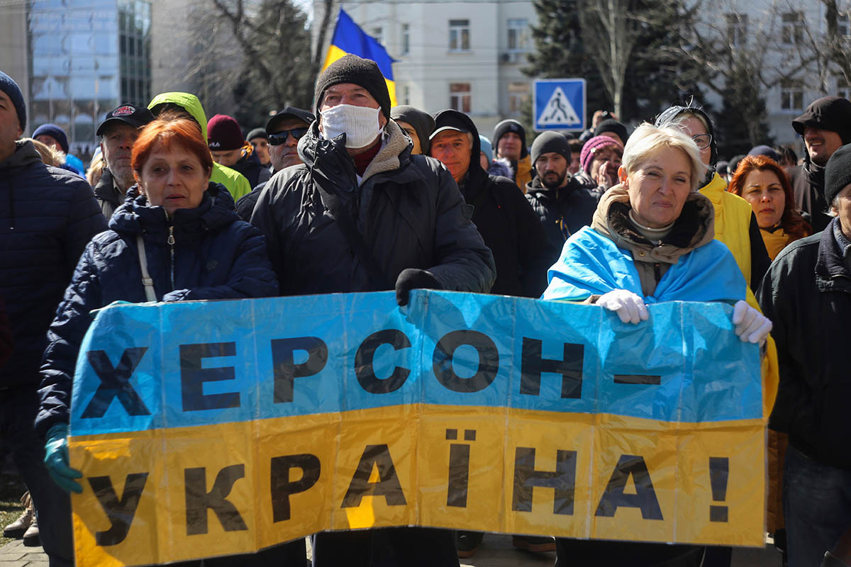 Митинг против российской оккупации в Херсоне, Украина. 20 марта 2022 года. Фото Olexandr Chornyi/AP/Scanpix/Leta