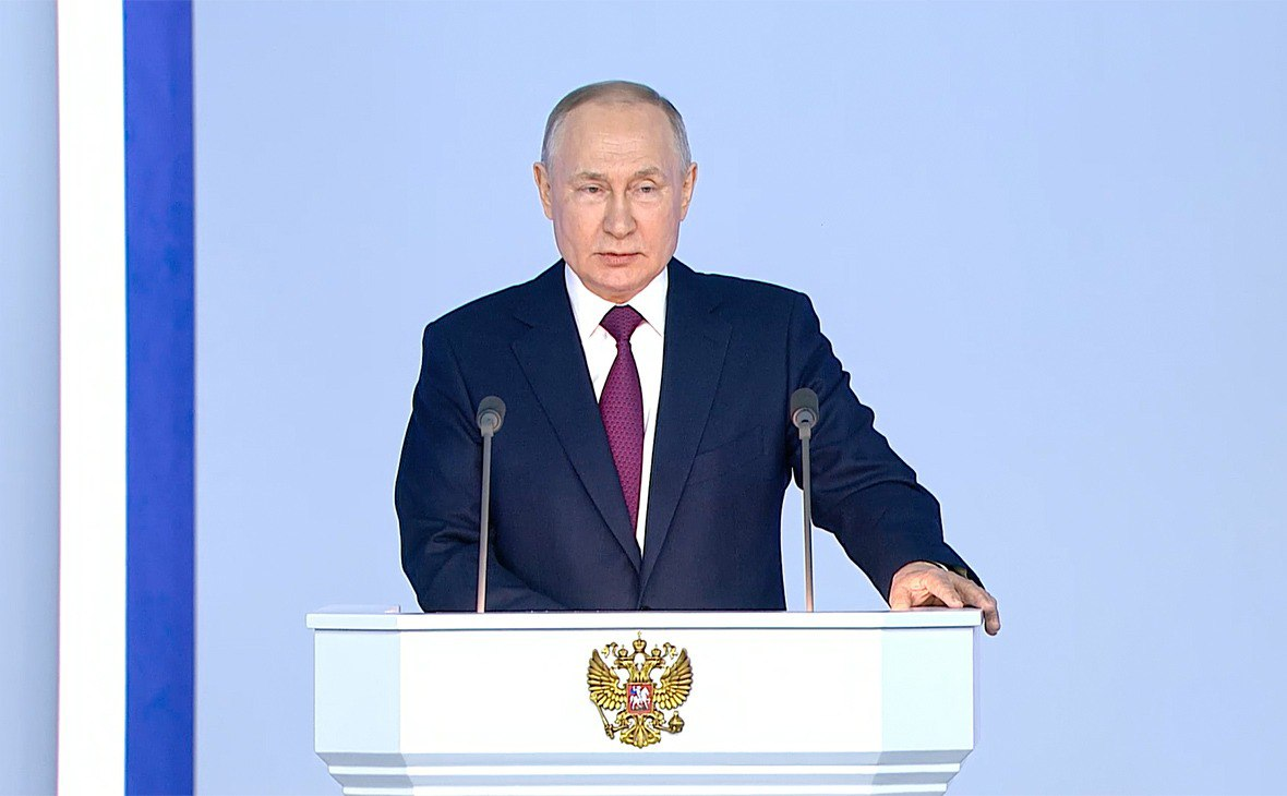 Обращение Владимира Путина к Федеральному собранию 21 февраля 2023 года. Кадр трансляции