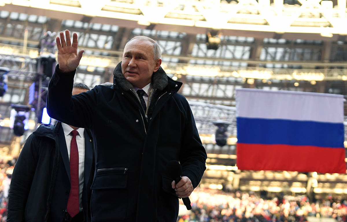Владимир Путин на митинг-концерте на стадионе «Лужники», 22 февраля 2023 года. Фото Maksim Blinov/REUTERS/Scanpix/Leta
