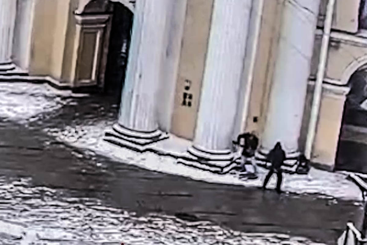 Момент нападения на росгвардейца в Петербурге 24 февраля 2023 года. Скриншот из видео Росгавардии.