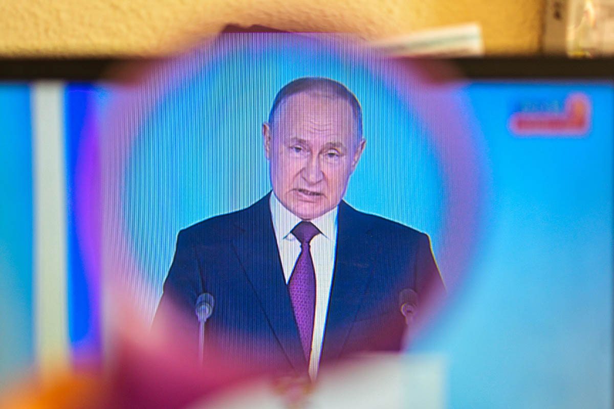 Владимир Путин выступил с посланием Федеральному собранию, 21 февраля 2023 года. Фото Adrien Fillon/ZUMA Press Wire/Scanpix/Leta