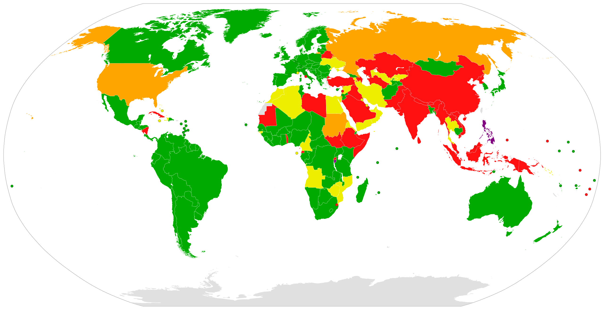 Карта стран признающих ли не признающих Римский статут Международного уголовного суда. Зеленым отображены страны, которые ратифицировали этот договор (123 государства). Теперь их не может посетить Владимир Путин. Фото Википедия