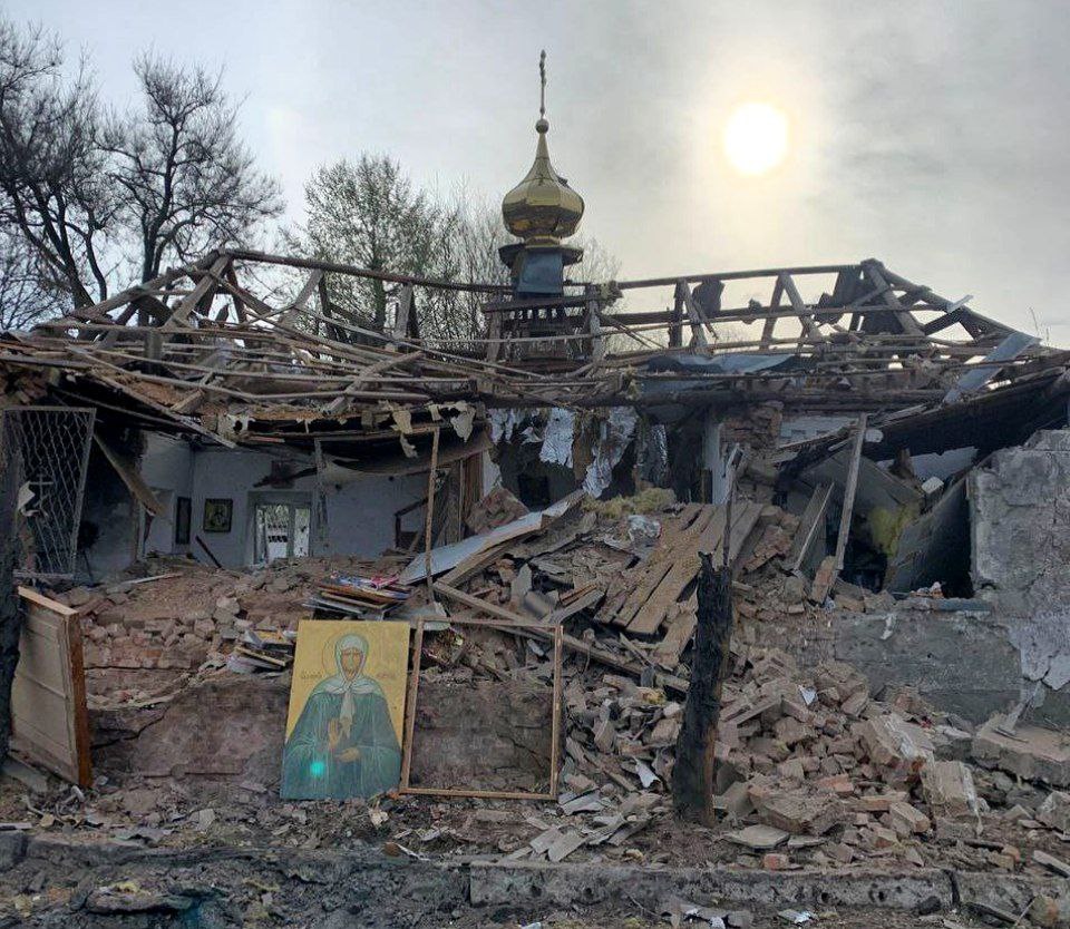 Разрушенная российской армией церковь в Запорожской области. Фото t.me/zoda_gov_ua