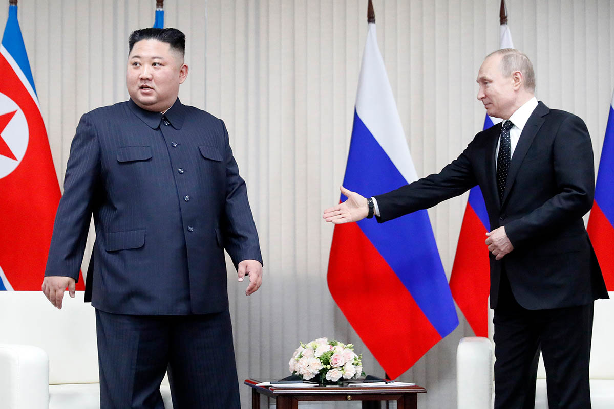 Лидер Северной Кореи Ким Чен Ын и президент РФ Владимир Путин. Фото Sergei Ilnitsky/AP/Scanpix/LETA