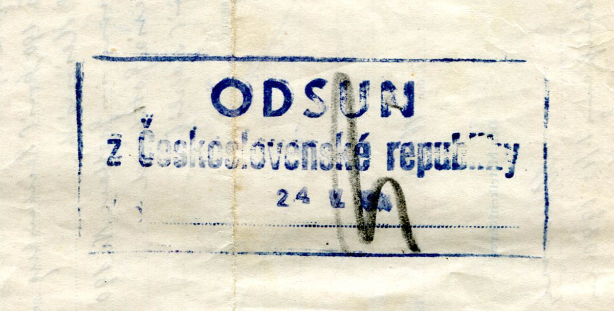 Печать Odsun (депортация) на оборотной стороне свидетельства о рождении. Фото Von Doboz/Wikimedia.org