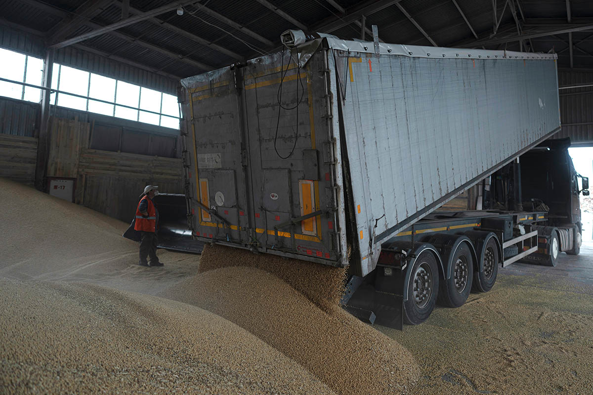 Грузовик разгружает зерно в зерновом порту в Измаиле, Украина. Фото Andrew Kravchenko/AP Photo/Scanpix/Leta