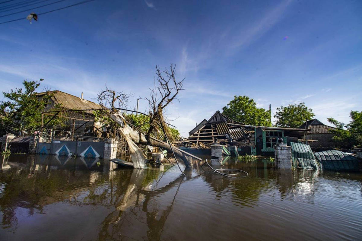 Затопленный жилой массив в селе Корсунка, подконтрольной России Херсонской области. Фото Dmitry Makeev/Sputnik/Scanpix/Leta