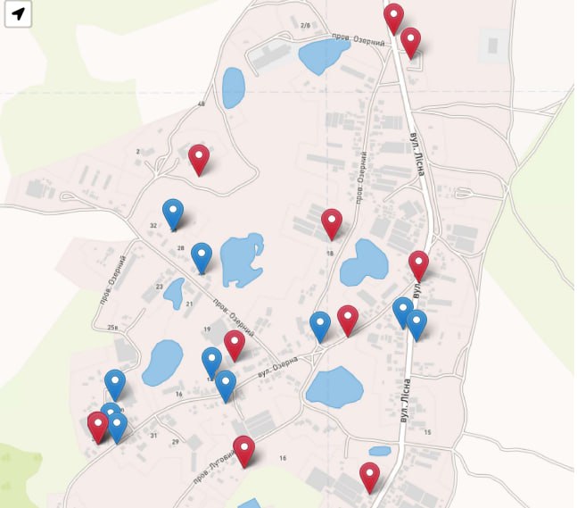 Карта с указанными адресами для помощи людям в селе Левые Солонцы. Скриншот телеграм-канала Katyamna
