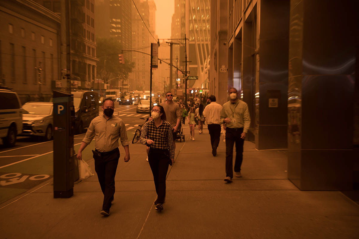 Смог в Нью-Йорке от лесных пожаров в Канаде, 8 июня 2023 года. Фото Michael Nagle/Xinhua/CHINE NOUVELLE/SIPA/Scanpix/Leta