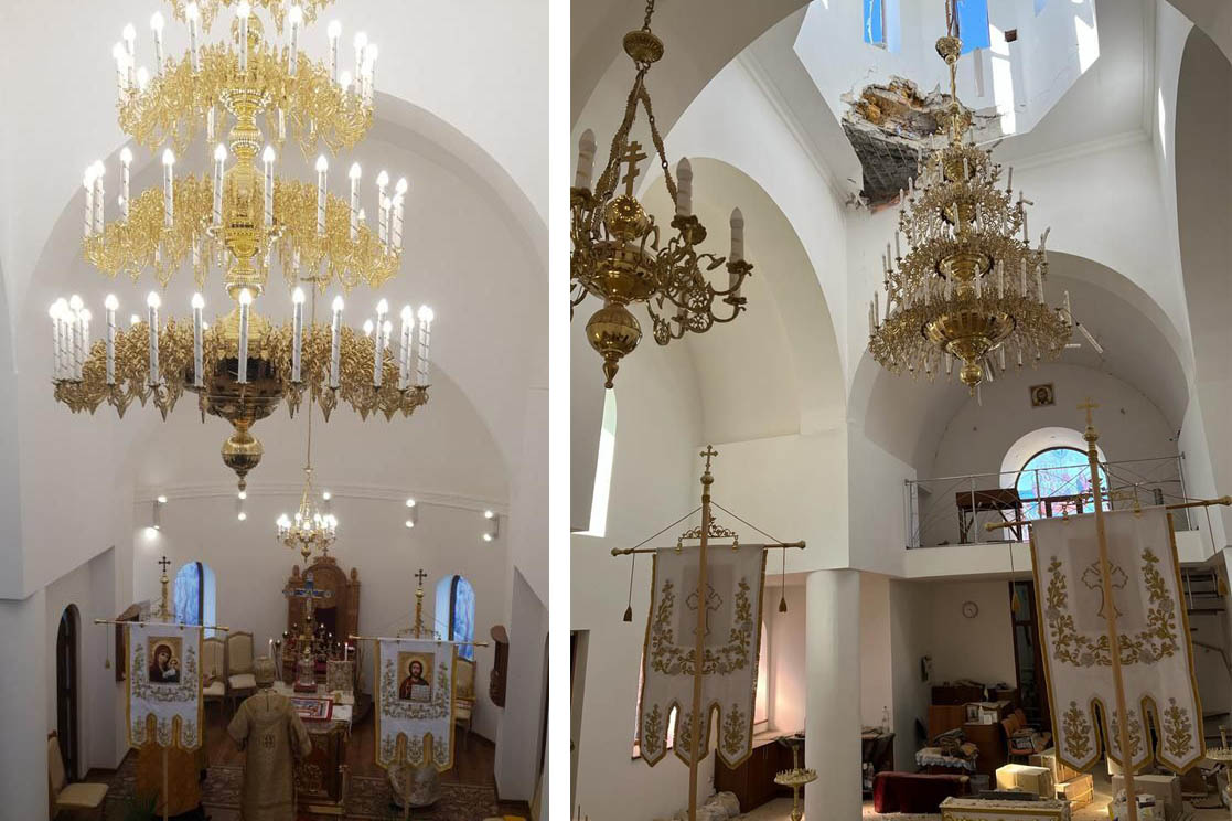 Свято-Николаевский храм до и после затопления. Фото архимандрит Григорий для SpektrPress