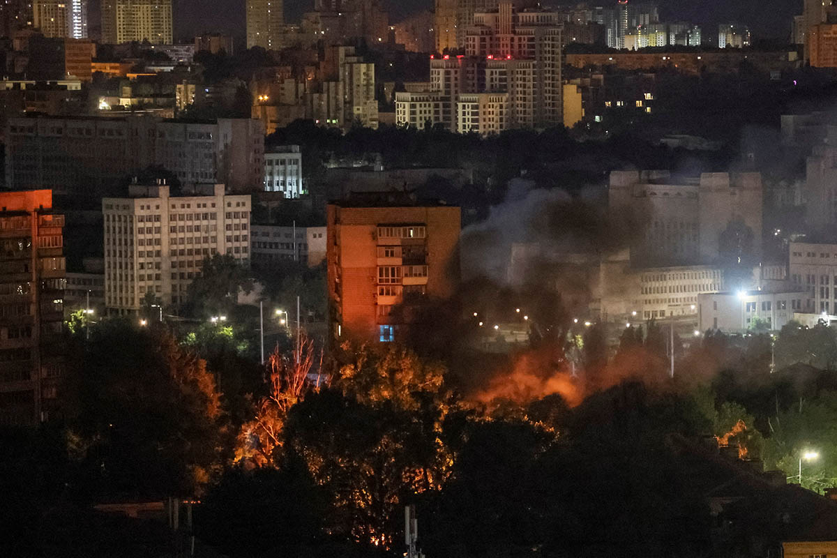 Взрыв беспилотника в Киеве. 13 июля 2023 года. Фото Gleb Garanich/REUTERS/Scanpix/Leta