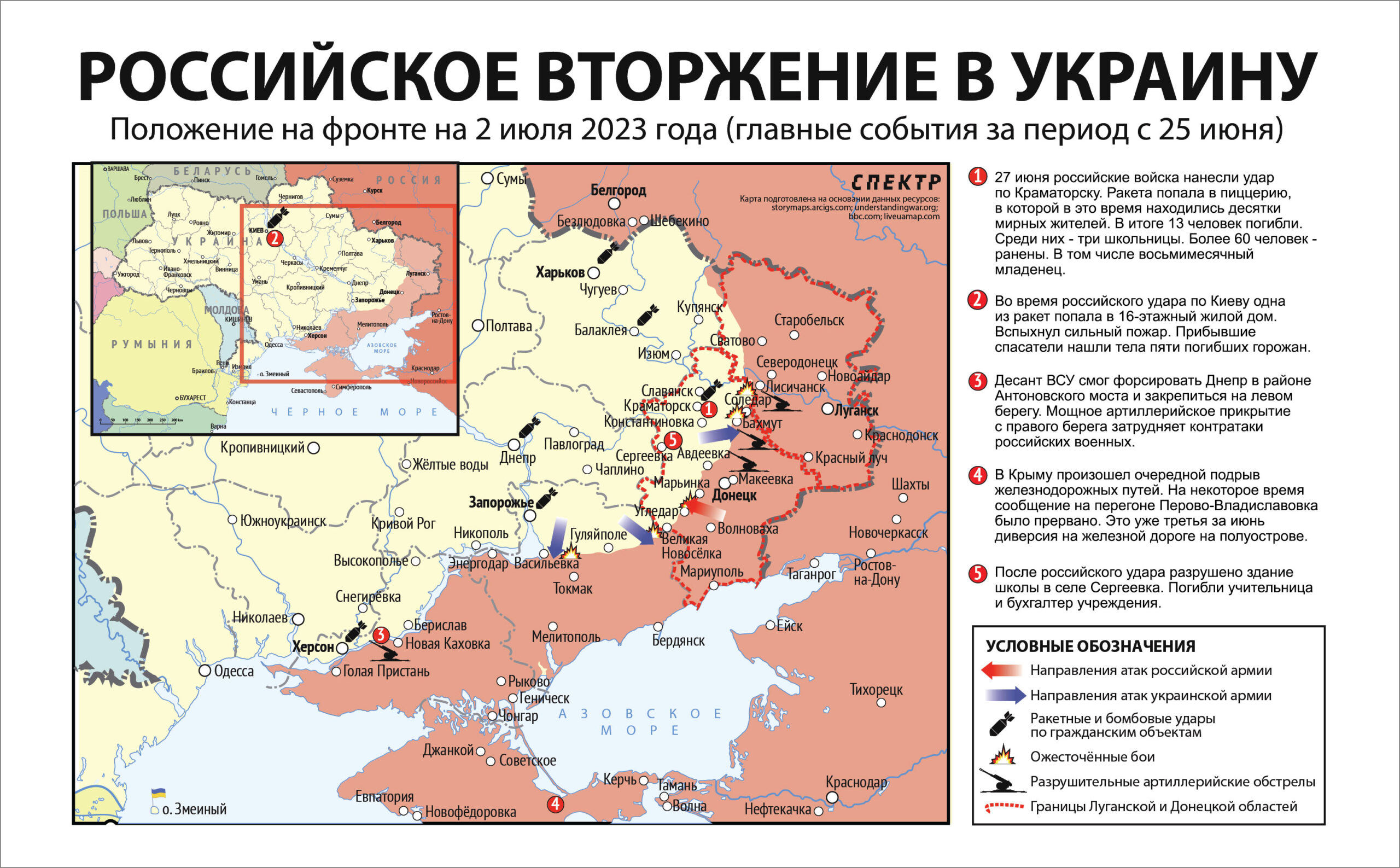 Карта значимых событий войны в Украине 25 июня — 2 июля 2023 года