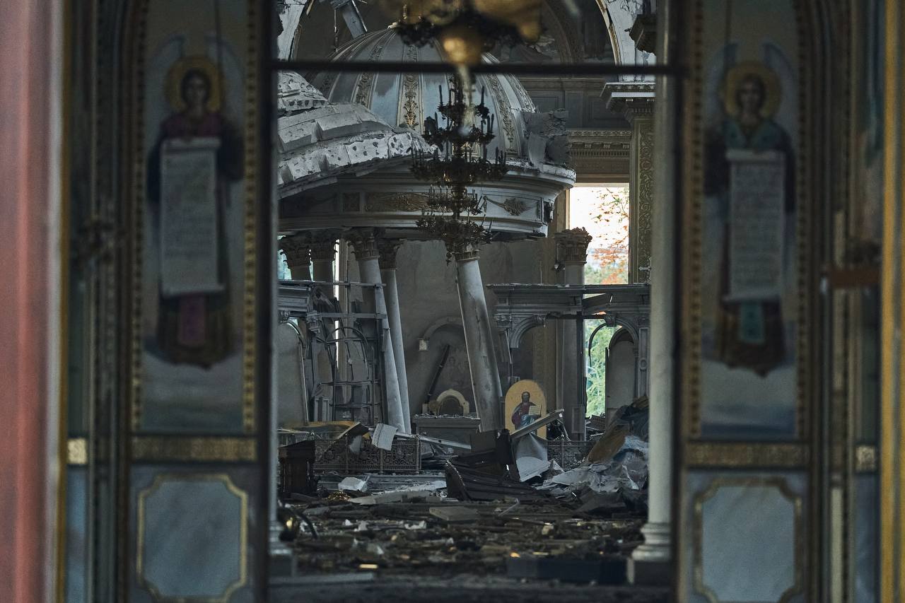 Спасо-Преображенский собор после удара по Одессе в ночь на 23 июля 2023 года. Фото из телеграм-канала Владимира Зеленского.