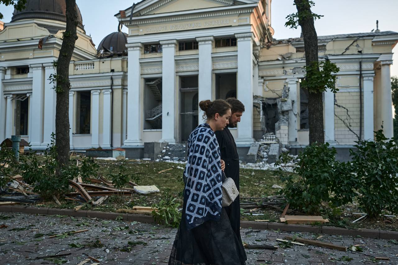 Спасо-Преображенский собор после удара по Одессе в ночь на 23 июля 2023 года. Фото из телеграм-канала Владимира Заленского.