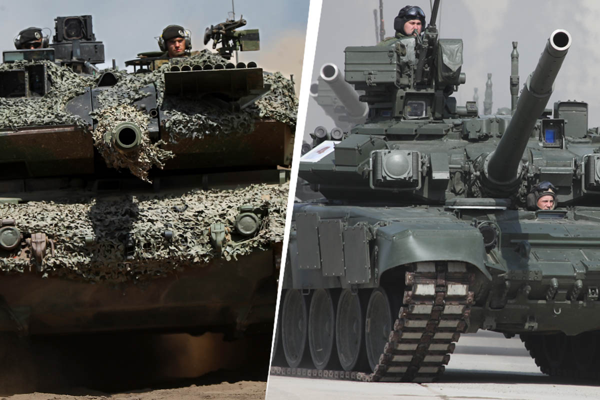 Танки Leopard 2A6 и Т-90А. Фото AP Photo/Mindaugas Kulbis/Scanpix/Leta, Vitaly V. Kuzmin/Wikimedia.org, коллаж SpektrPress