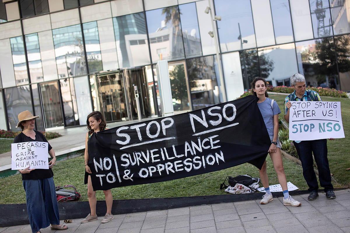 Акция протеста возле офиса израильской фирмы NSO Group. Фото Nir Elias/REUTERS/Scanpix/Leta