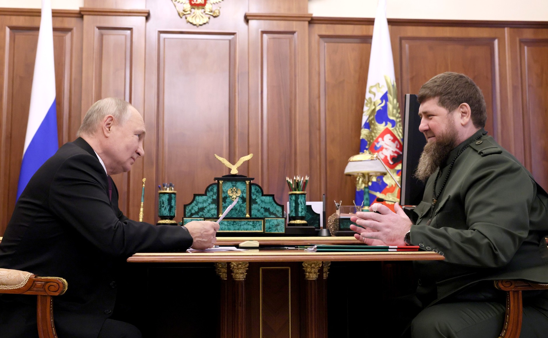 Рамзан Кадыров на встрече с Владимиром Путиным. Фото пресс-службы Кремля