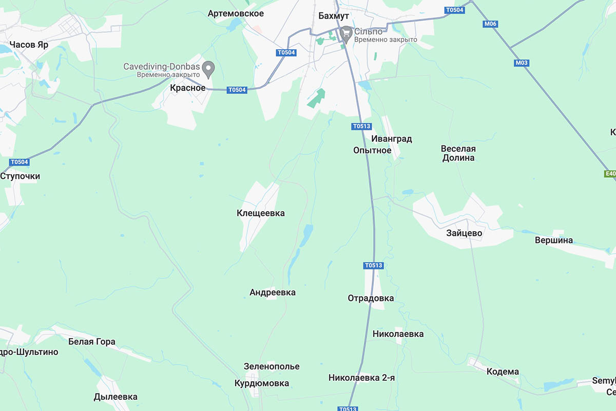 Карта местности, где идут бои. Скриншот Google Maps