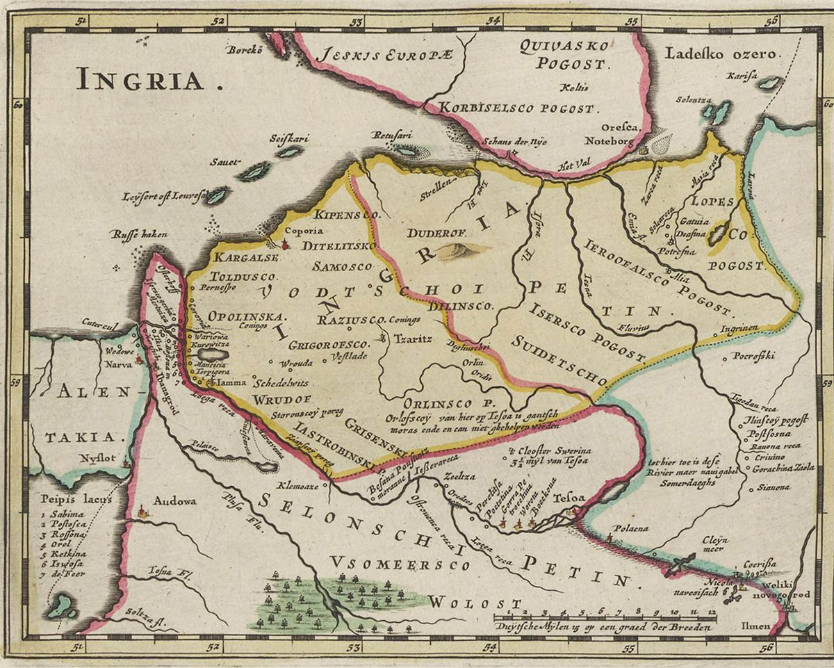 Историческая карта Ингерманландии, около 1664 года. Фото Fondo Antiguo de la Biblioteca de la Universidad de Sevilla/wikimedia