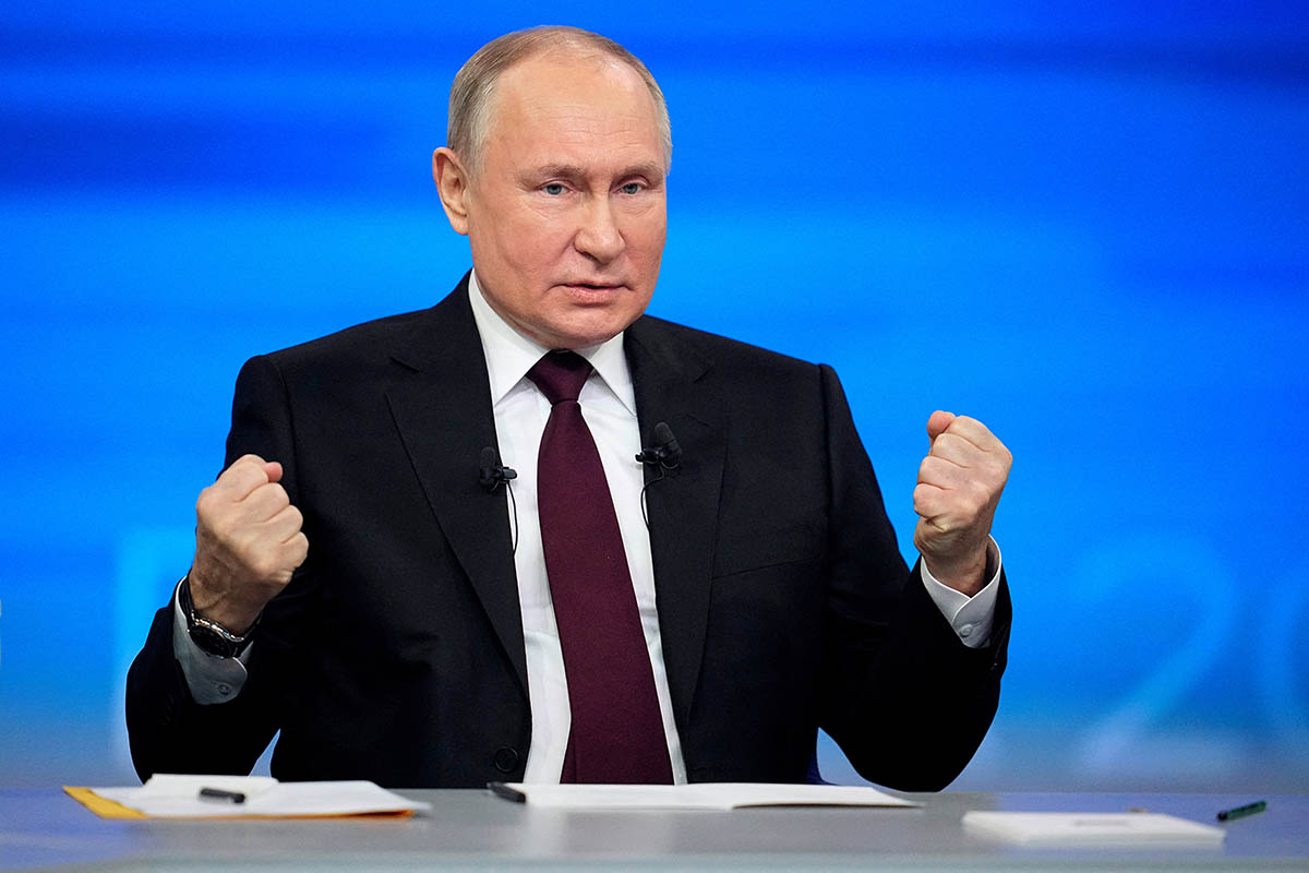 Владимир Путин на своей ежегодной пресс-конференции в Москве, 14 декабря 2023 года. Фото Alexander Zemlianichenko/REUTERS/Scanpix/LETA