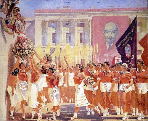 А. Самохвалов "Сергей Киров приветствует парад спортсменов", 1935 / Wikipedia