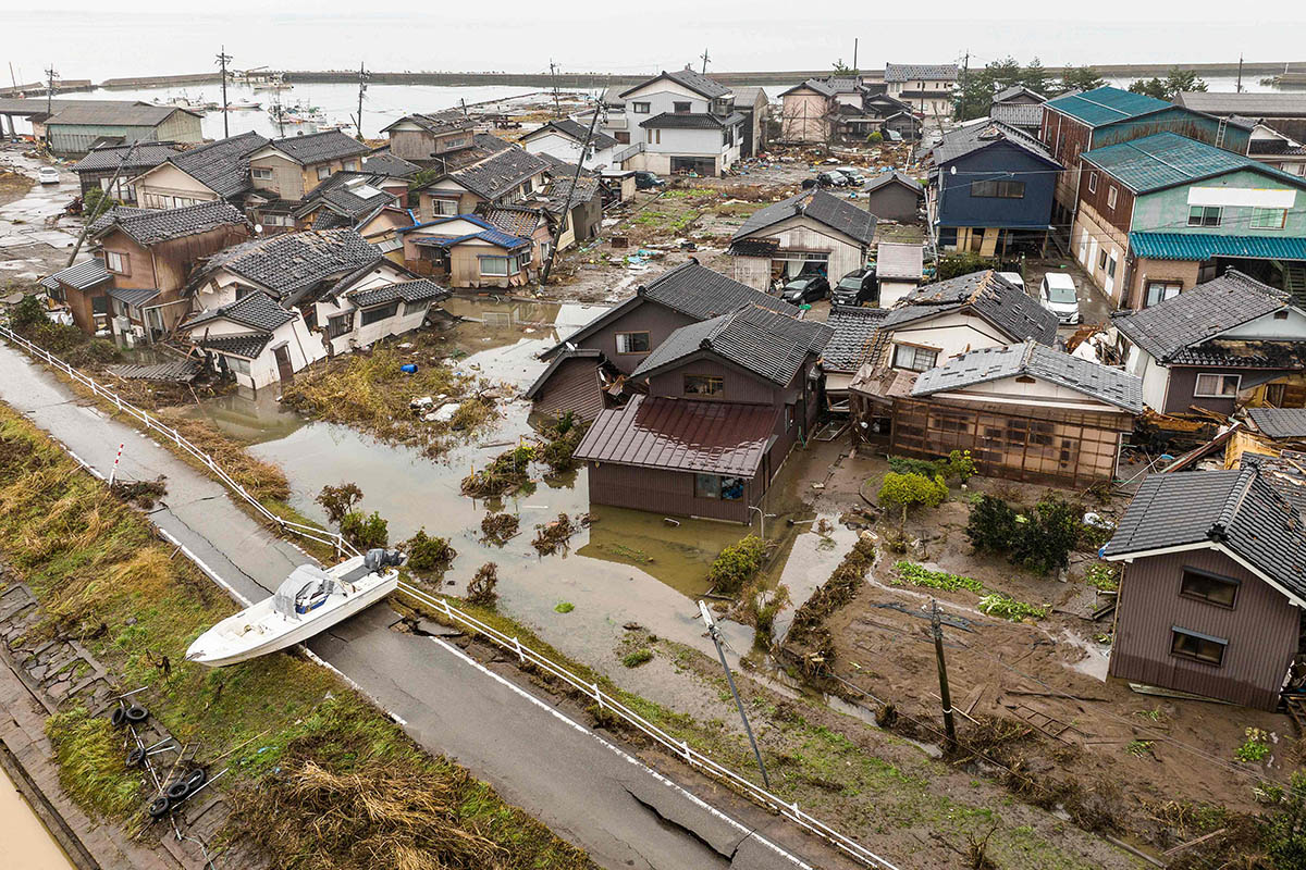 Сильно поврежденный район в городе Сузу, префектура Исикава, Япония, 3 января 2024 года. Фото Fred MERY/AFP/Scanpix/LETA