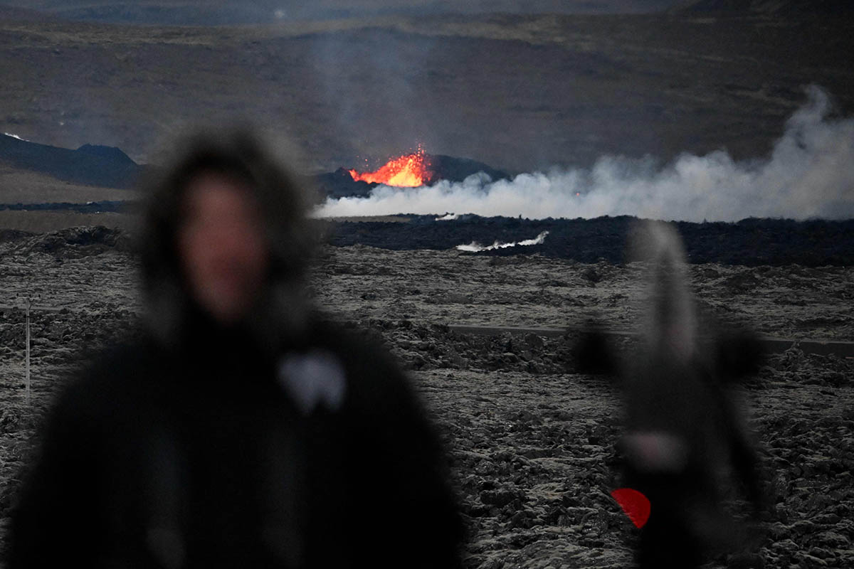 Извержение вулкана в Гриндавике, Исландия, 15 января 2024 года. Фото Halldor KOLBEINS/AFP/Scanpix/LETA