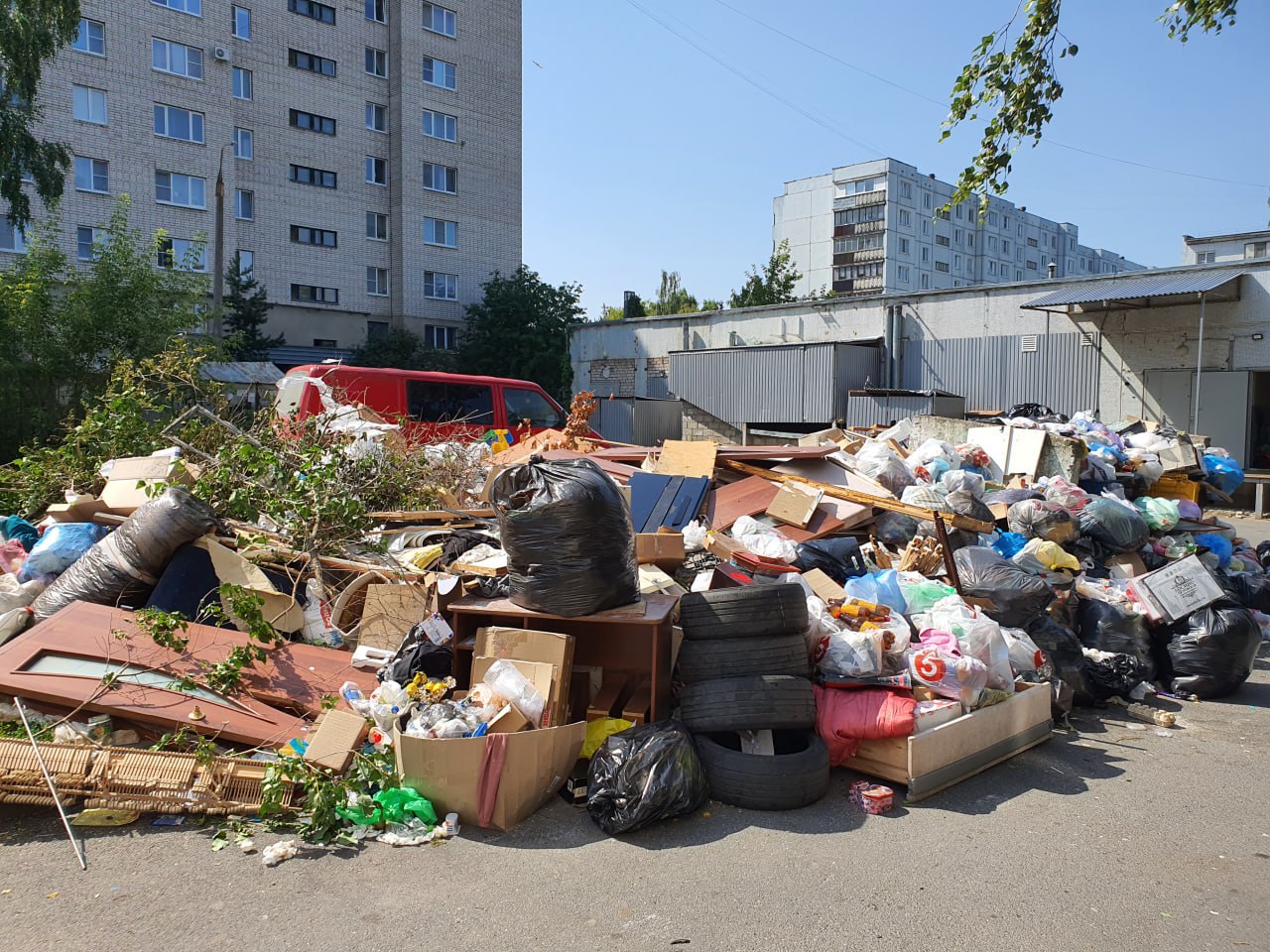 Горы неубранного мусора в одном из дворов Псковской области. Фото Spektr.Press