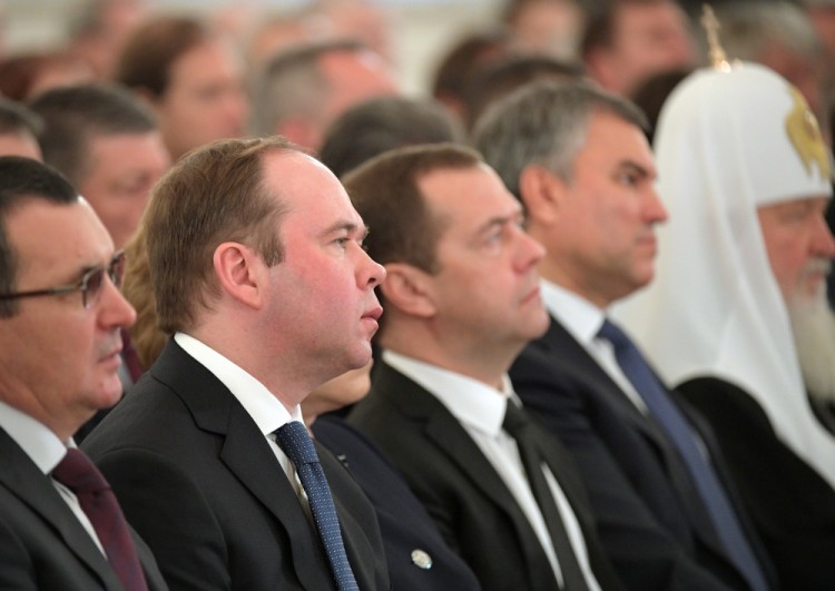 Первые лица государства внимают президенту России. Фото Sputnik/Scanpix