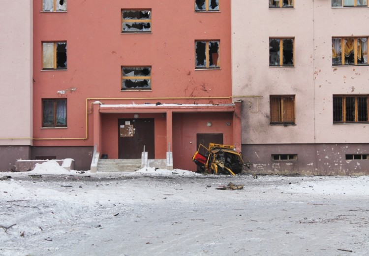3019260 02/01/2017 A residential building damaged by an attack of the Ukrainian armed forces in Donetsk. Irina Gerashchenko/Sputnik