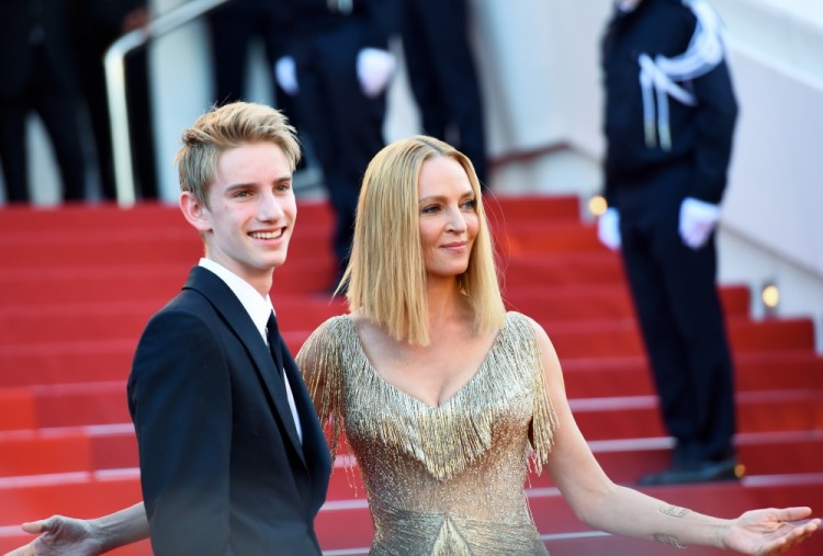 3113941 05/28/2017 American actress Uma Thurman, president of the Un Certain Regard jury, is on the red carpet with her son Levon Roan Thurman-Hawke at the closing ceremony for the 70th Cannes International Film Festival. Ekaterina Chesnokova/ria novosti