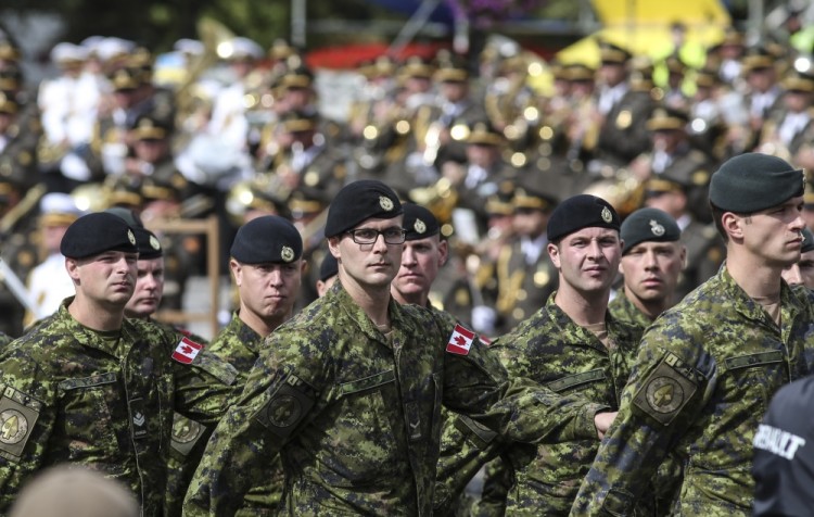 3176869 08/24/2017 Canadian soldiers during a parade to mark Independence Day in Kiev. (Image provided by a third party. For editorial use only. Archiving, commercial use or advertising is prohibited). Mikhail Markiv/President of the Ukraine Press-Service