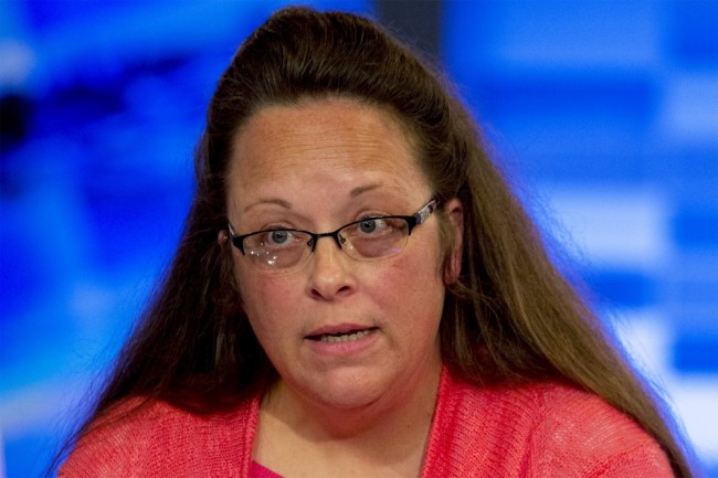 Kentucky county clerk Kim Davis speaks during an interview on Fox News Channel's 'The Kelly File' in New York September 23, 2015. A federal judge on Wednesday denied Davis a stay of his order requiring her office to issue marriage licenses to all eligible couples who want one, the latest setback for the Kentucky county clerk who went to jail rather than issue licenses to gay couples. REUTERS/Brendan McDermid       TPX IMAGES OF THE DAY