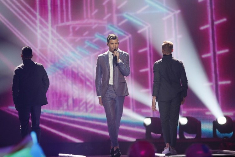 Sweden's Robin Bengtsson performs with the song 