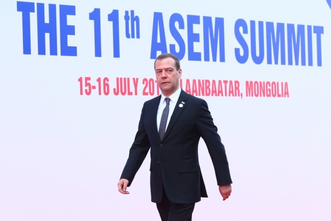 Дмитрий Медведев на саммите АСЕМ в Монголии. Фото: AFP / Scanpix