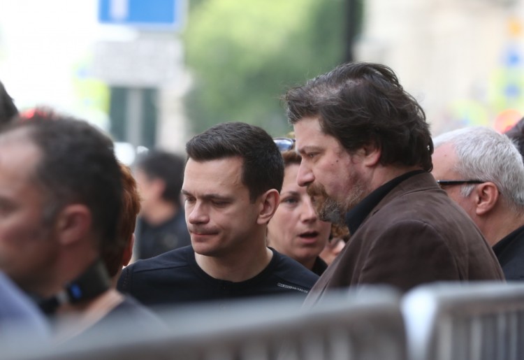 MOSCOW, RUSSIA  JULY 11, 2017: Ilya Yashin (C), a member of the Federal Political Council of the Solidarnost movement, at a mourning ceremony for Russian Internet pioneer, blogger and Internet entrepreneur Anton Nosik at the Central House of Writers in Bolshaya Nikitskaya Street. Stanislav Krasilnikov/TASS